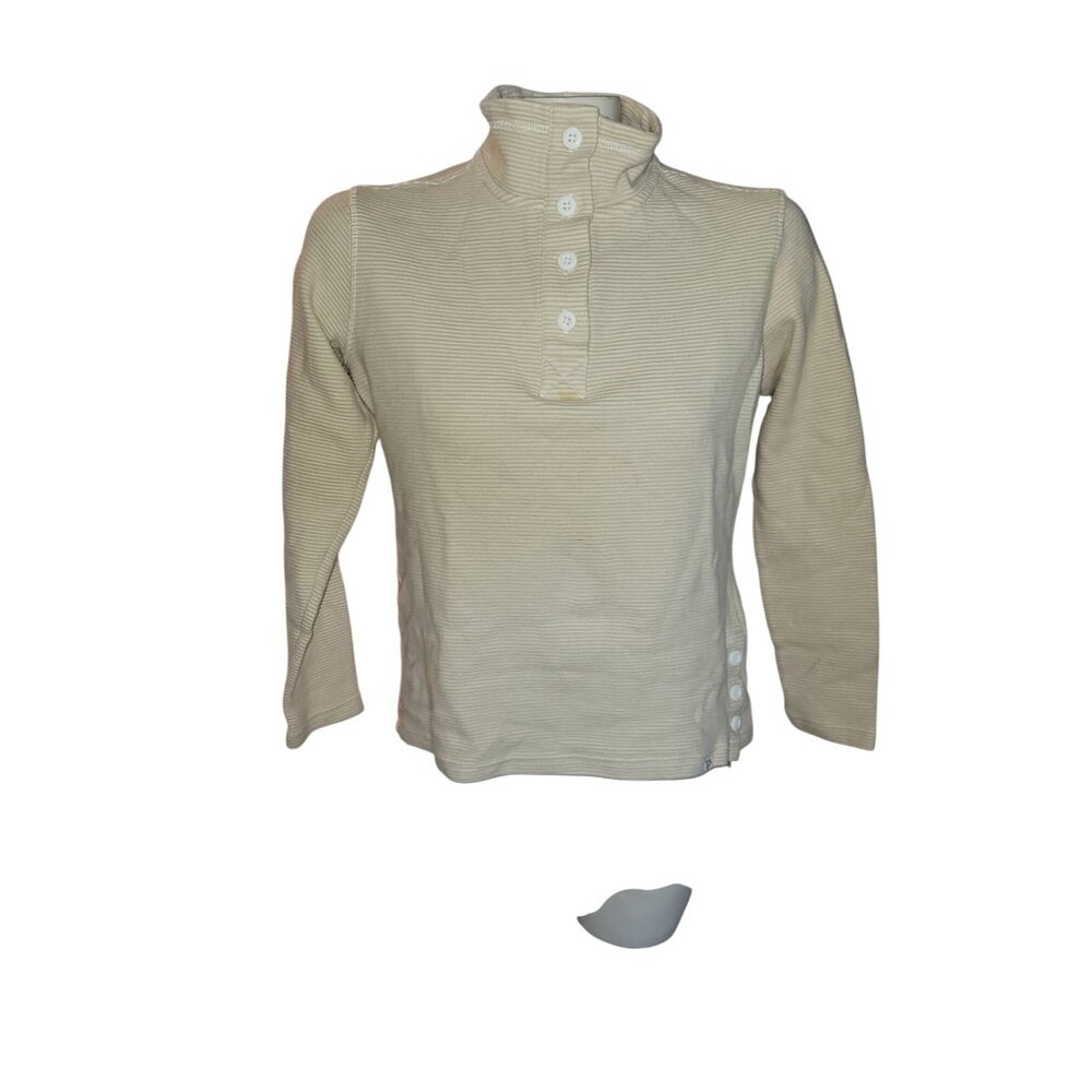 Striped Pullover Top Button Detail Mock Neck Long Sleeve Blouse